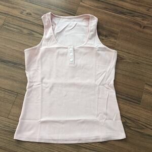 NEW Limerose Ribbed Scoop Neck Henley Tank Top Pink Size Medium